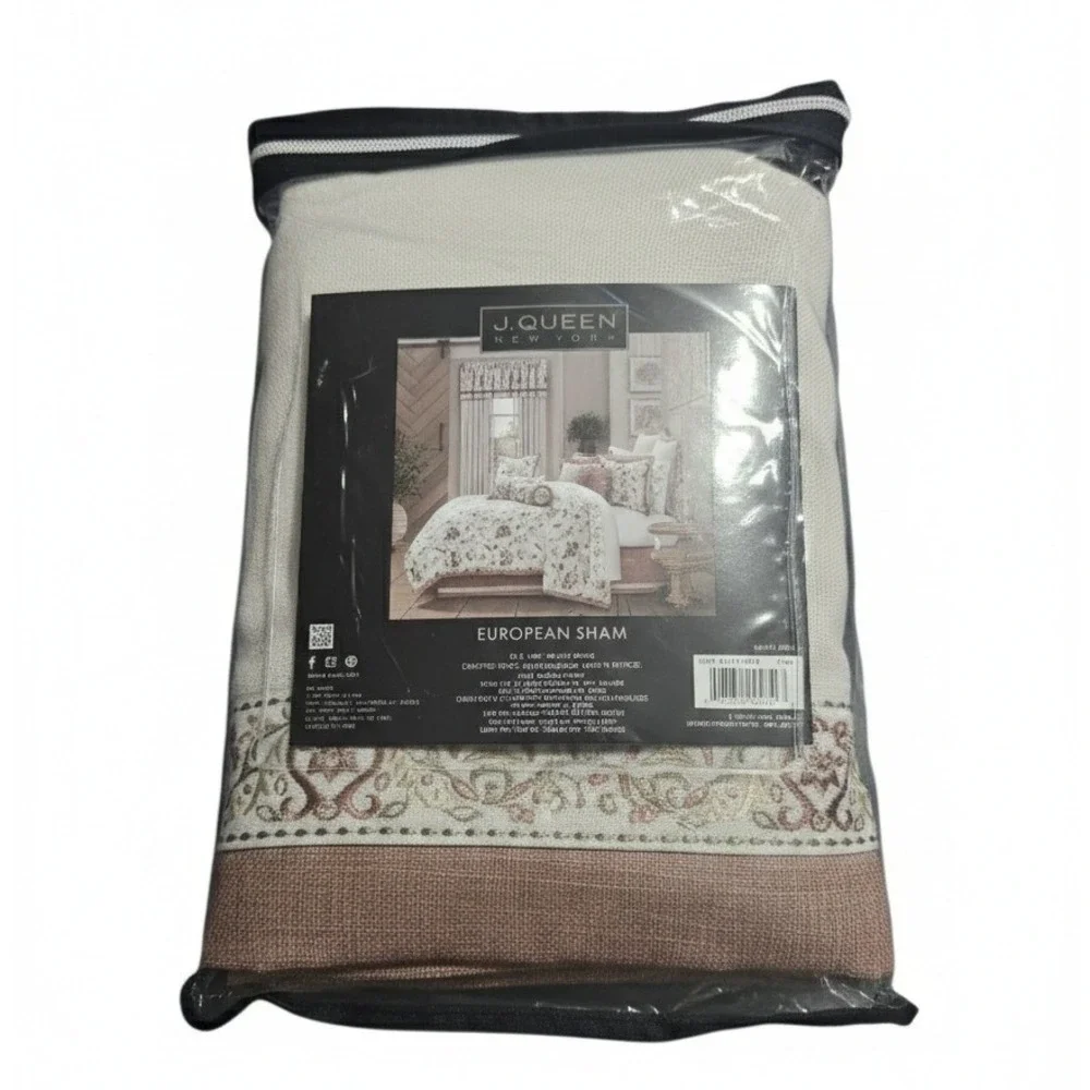J. Queen New York Santa Rosa European Sham‎ Cream Dusty Rose Floral Embroidered